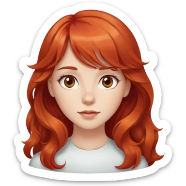 White red-haired girl with wavy long hair, brown eyes, and bangs sticker