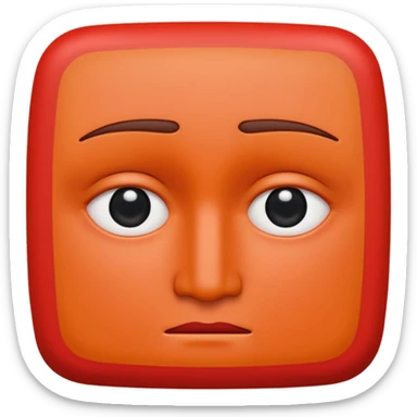 Una figura roja con cabeza cuadrada y cuerpo de rectángulos con cara con dos ojos negros como puntos y cejas preocupadas sin boca y que tenga como una especie de polvo café en la cabeza sticker