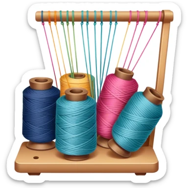 Weaving icon, spools of yarn, fabric swatches, sewing patterns, and finished clothes, minimalistic style, clean lines, transparent background. sticker