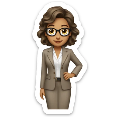 Arquitecto mujer con piel blanca, cabello rizado café vestida con un traje sastre contemporáneo y moderno color beige y mocasines contemporáneos  sticker