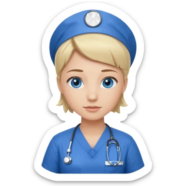 Nurse blue eyes short blond blue scrubs sticker