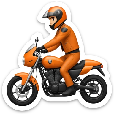 Dark Orange motorcycle with tall guy riding with black helmet sticker