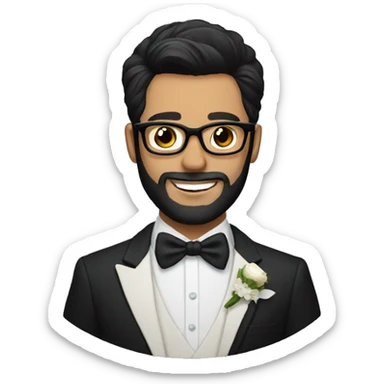 groom with dark hair a beard and glasses sticker