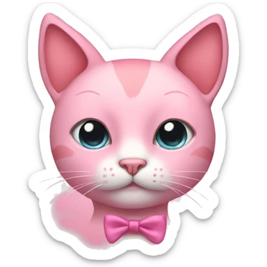 pink cat with bows on ears sticker