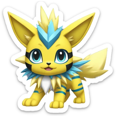 Anthro Edgy Cool Zeraora-Jolteon-Pokémon-Fakémon with shiny blue stripes Full Body Detailed High Quality  sticker