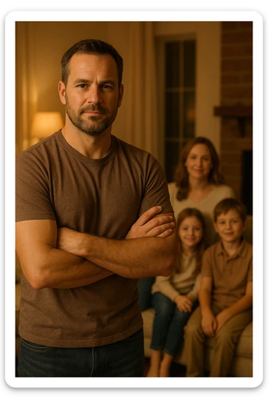 UOMO A BRACCIA CONSERTE CHE TRASMETTE PROTEZIONE PER LA SUA FAMIGLIA sticker