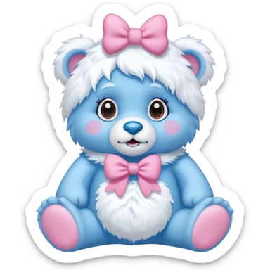 blue girl care bear yeti with bow sticker