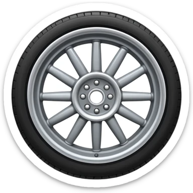 Front-view realistic wheel, perfectly symmetrical, 5–8 short evenly spaced spokes, thick wide outer rubber rim, heavy solid look, centered. sticker