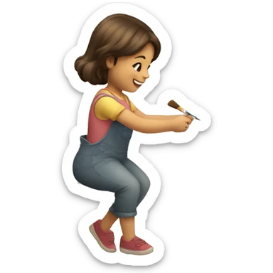 a moving figure of a little girl painting a picture and happy sticker