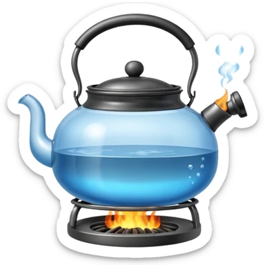 a small pot or kettle filled with water placed on fire, the water is boiling sticker