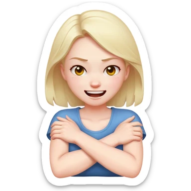 girl angry and laughing with arms crossed around her neck  sticker