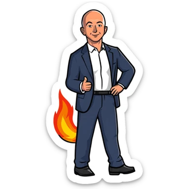 Jeff Bezos with his butt on fire sticker