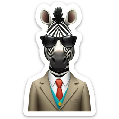 cool zebra in a suit with sunglasses, looking sideways sticker