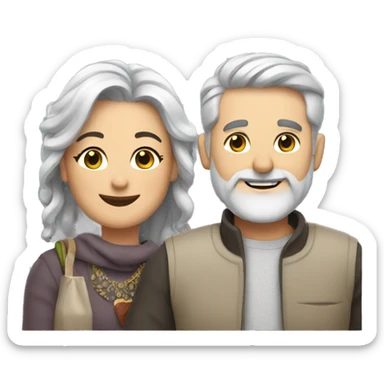 happy couple with accessories with man with grey hair and beard sticker