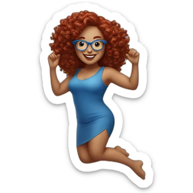 a-curvy-girl-with-dark-red-curly-hair-and-blue-glasses dancing sticker
