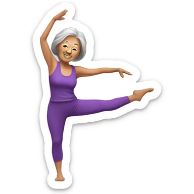 Long hair Asian senior woman in purple yoga cloth dancing Zumba sticker