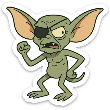 cartoon style gremlin with an eye patch sticker