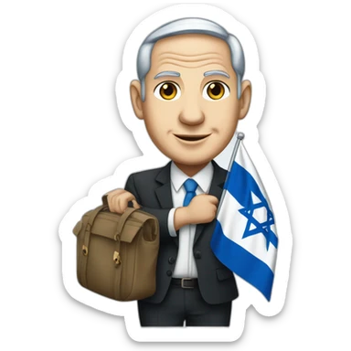 Benjamin Netanyahu carrying an Israeli flag sticker