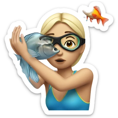 diving girl kisses a fish sticker
