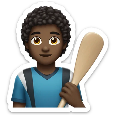 teen boy with dark skin, dark eyes, dark hair, holding a hockey stick sticker