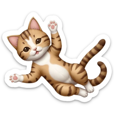 dark brown tabby and white kitten with his eyes closed whilst in funny positions stretched out and  upside down sticker