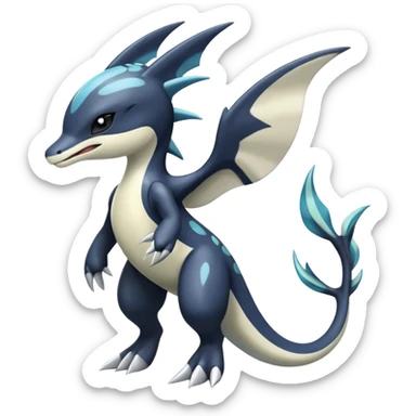 Black and white smooth glossy soft hot handsome tough badass cool Meloetta-Dialga-Orca-Salandit-Giratina-Pokémon-Fakémon-fusion-hybrid-creature (full body), 4-legged,  sticker