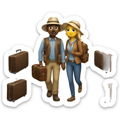 I want a traveler with suitcases and a partner ready for adventure.  sticker