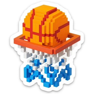 A voxel-style basketball in a net sticker