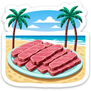 Matisse style pink SPAM meat Miami beach landscape sticker