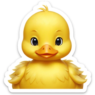 Cinematic Noble Yellow Baby Duck Portrait Emoji, Poised and regal, with a tiny, delicate build and a vibrant, well-groomed bright yellow downy coat, deep-set soulful bright eyes, Simplified yet sharp and sophisticated features, highly detailed, glowing with a soft, dignified glow, high shine, intelligent and charming, stylized with an air of youthful elegance, focused and attentive, soft glowing outline, capturing the essence of a watchful and confident little duckling, so majestic it feels as though it could peep out of the screen with effortless authority! sticker