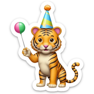 Party Tiger with a party hat and a party popper full body sticker