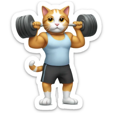 cat lifting weights sticker