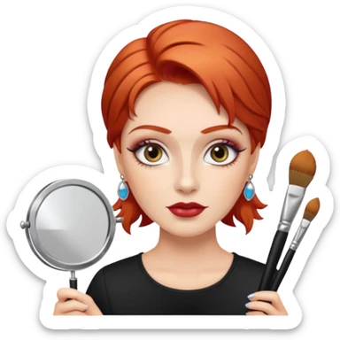 red-haired eyebrow artist with makeup brushes sticker