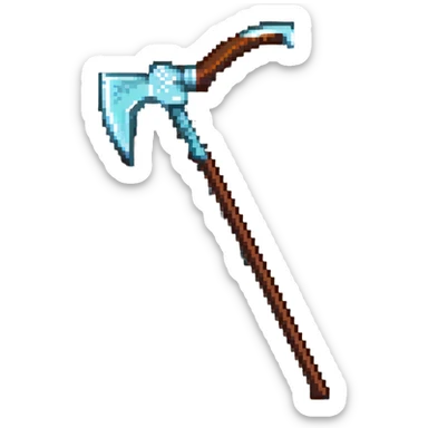 pixelated Minecraft diamond pickaxe with brown handle sticker