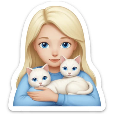 Blonde girl snuggling with white cat with blue eyes sticker