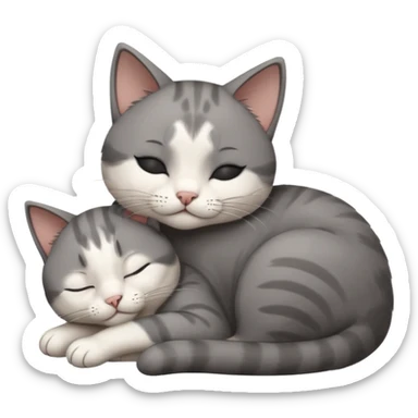 dark grey and white small cat with his eyes closed leaning his head on his paw while leaning on his elbow lying down sticker