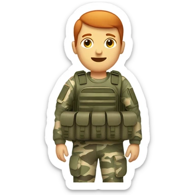 Red headed man in military cano carrying tan backpack sticker