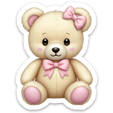cream colored teddy bear with pastel pink bow sticker