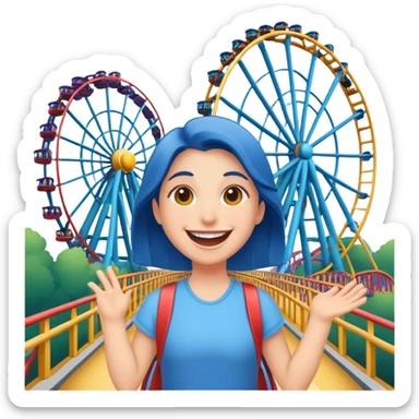person excitedly going to an amusement park, with a roller coaster or ferris wheel in the background sticker