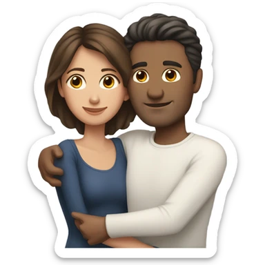 Dark haired white male hugging beautiful medium brown skinned, brown haired woman with short hair sticker