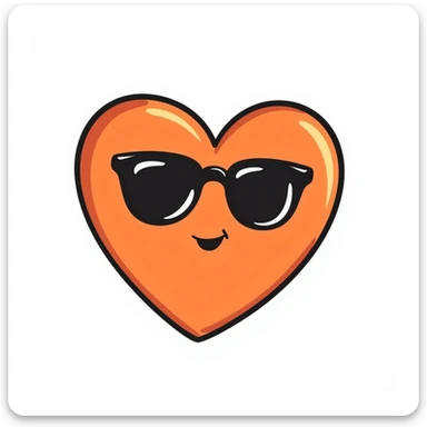 an orange heart with accessories, playful and sketchy, hand drawn doodle style sticker