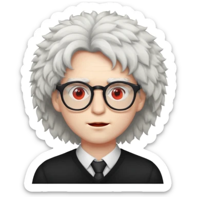 guy with fluffy hair , glasses and red eyes like from weed sticker
