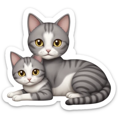 full body tiny short hair dark grey and white cat with white front legs anh azel eyes lying down sticker