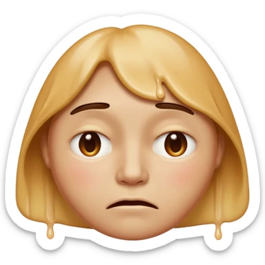 Apple-style emoji person inspired by the Apple melting face emoji (🫠), with a slightly drooping lower face due to heat, solid soft texture, annoyed and exhausted expression, raised eyebrow, unimpressed half-closed eyes, subtle sweat drops, consistent skin color, no dripping or glossy liquid effec. sticker
