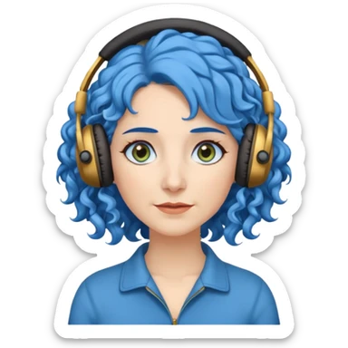 blue haired earringed heaphone wearing middle aged woman very very curly long haired and hazel small eyes sticker