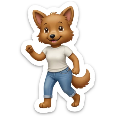 female dog anthropomorphised wearing jeans and a t-shirt walking upright sticker