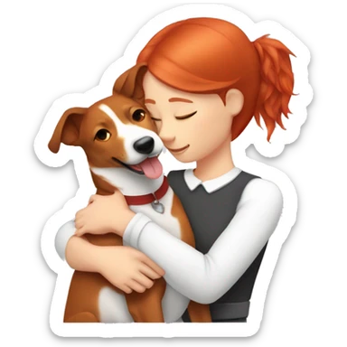 Red-haired girl hugs Basenji sticker