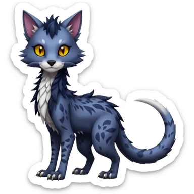 Kawaii dark edgy fantasy feline-vernid-sergal-fursona animal creature with a tufted tail full body with intricate markings  sticker