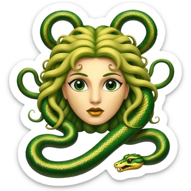The Sicilian Medusa in gold and green and make the snake hair have snake faces  sticker