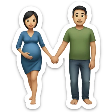 Pregnant Asian woman and her husband holding hands sticker